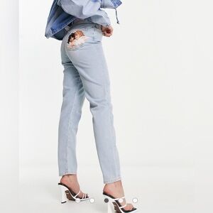 Fiorucci Tara Angel Vintage Light Blue Y2K Slim Straight Leg Jeans Size 25
